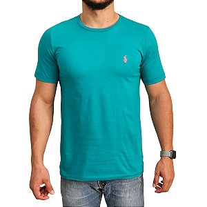 Camiseta Ralph Lauren Verde Esmeralda Logo Clássico Rosa