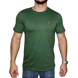 Camiseta Ralph Lauren Verde Militar Logo Clássico Vermelho