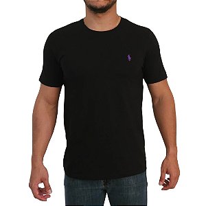 Camiseta Ralph Lauren Preta Logo Clássico Roxo