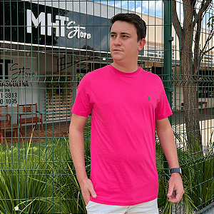 Camiseta Ralph Lauren Rosa Pink Logo Clássico Verde