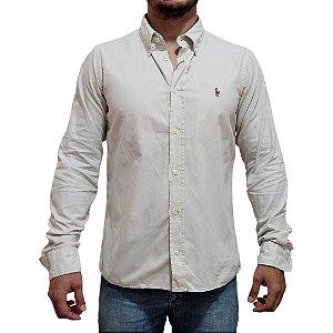 Camisa Social Oxford Manga Longa Off White Logo Colorido