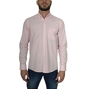 Camisa Social Txc Xadrez Manga Longa Rosa Claro Bordada 2705L