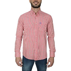 Camisa Social Txc Xadrez Manga Longa Vermelho Bordada 2705L