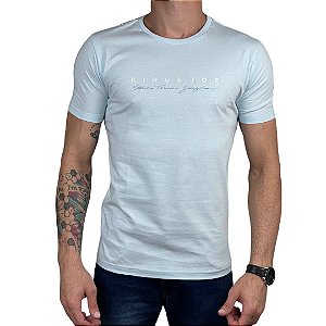 Camiseta Kingejoe Azul Claro Slim Estampada Stone Towm