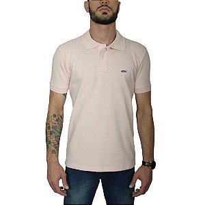 Polo Piquet Kingejoe Rosa Claro Slim Bordada Logo Peito