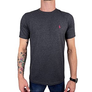 Camiseta Ralph Lauren Preto Mescla Logo Clássico Bordo