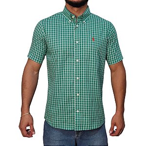 Camisa Ralph Lauren Xadrez Listras Dupla Verde Logo Clássico Vermelho