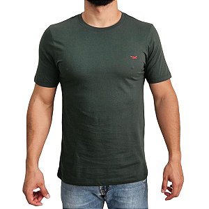 Camiseta Manhattan Jeans Verde Militar Logo Clássico Bordado