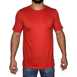 Camiseta Manhattan Jeans Vermelho Logo Clássico Bordado
