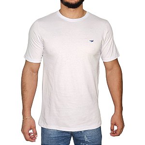 Camiseta Manhattan Jeans Branco Logo Clássico Bordado