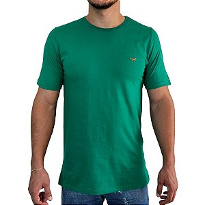 Camiseta Manhattan Jeans Verde Bandeira Logo Clássico Bordado