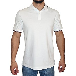 Polo Tommy Hilfiger Branco Regular Fit Monotype Interlock Detalhe Gola