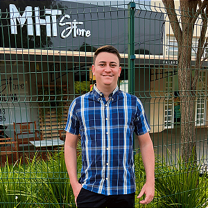 Camisa Social Manga Curta Xadrez Marinho Bege Logo Clássico Marinho