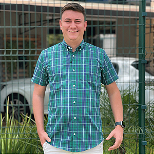 Camisa Social Txc Xadrez Manga Curta Verde Listras Azul 29193C Com Bolso