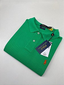 Polo Ralph Lauren Verde Bandeira Logo Clássico Laranja
