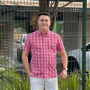 Camisa Social Ralph Lauren Linha Oxford Xadrez Manga Curta Vermelho Logo Colorido