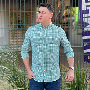 Camisa Tommy Hilfiger Manga Longa Xadrez Verde Regular Fit
