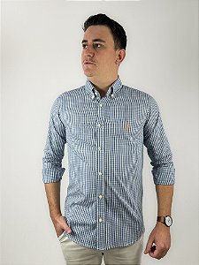 Camisa Ralph Lauren Multicolor Manga Longa Listra Marinho Logo Clássico Laranja