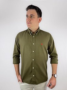 Camisa Social Oxford Manga Longa Café Logo Clássico Vermelho