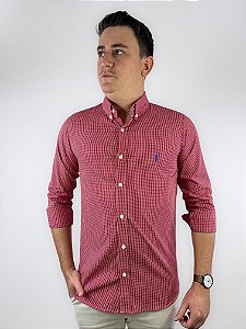 Camisa Ralph Lauren Quadriculada Manga Longa Vermelho Logo Clássico Royal