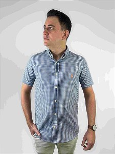 Camisa Ralph Lauren Multicolor Manga Curta Listra Marinho Logo Clássico Laranja