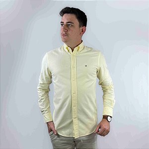 Camisa Tommy Hilfiger Manga Longa Oxford Amarelo Claro Solid Heritage Regular Fit