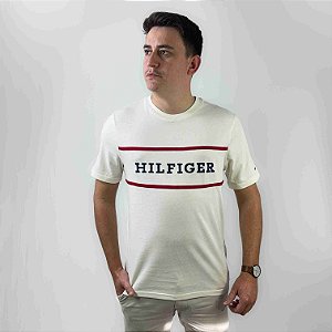 Camiseta Tommy Hilfiger Bege Bordado Americana ColourBlock Tee