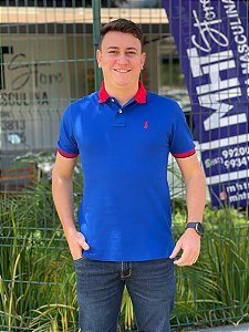 Polo Ralph Lauren Azul Royal Gola Vermelho Listra Marinho Logo Clássico Vermelho