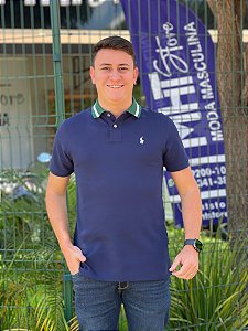 Polo Ralph Lauren Marinho Gola Verde Listra Branco Logo Clássico Branco