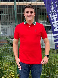 Polo Ralph Lauren Vermelho Gola Verde Listra Branco Clássico Branco