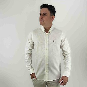 Camisa Ralph Lauren Manga Longa Bege Claro Flame Logo Clássico Marrom