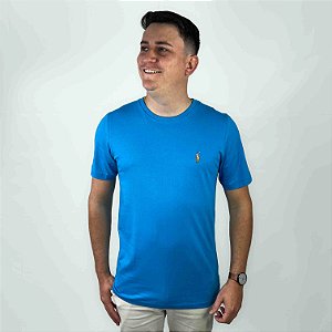 Camiseta Ralph Lauren Celeste Logo Colorido