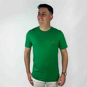 Camiseta Ralph Lauren Verde Bandeira Logo Clássico Laranja