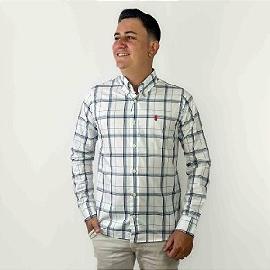 Camisa Ralph Lauren Xadrez Manga Longa Branco Logo Clássico Vermelho