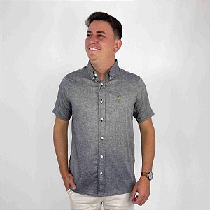 Camisa Ralph Lauren Manga Curta Linha Oxford Chumbo Logo Colorido