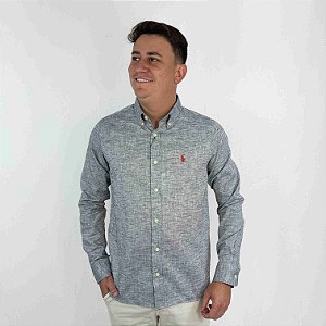 Camisa Ralph Lauren Manga Curta Linho Chumbo Logo Clássico Vermelho
