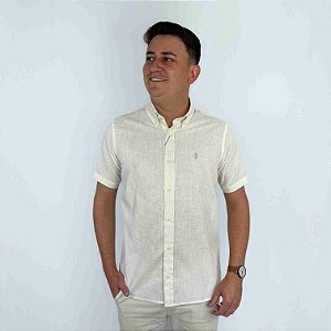 Camisa Ralph Lauren Manga Curta Linho Off-White Logo Clássico Cinza