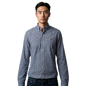 Camisa Ralph Lauren Quadriculada Manga Longa Verde Militar Logo Vermelho