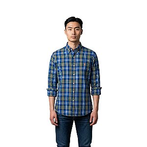 Camisa Ralph Lauren Manga Longa Oxford Xadrez Verde Militar Multicolor Classico Laranja