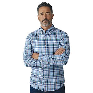 Camisa Ralph Lauren Manga Longa Oxford Xadrez Azul Claro Multicolor Classico Vermelho