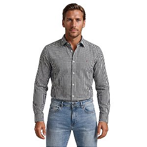 Camisa Tommy Hilfiger Manga Longa Xadrez Preto Logo Clássico