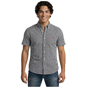 Camisa Ralph Lauren Xadrez Manga Curta Preto Logo Clássico Vermelho