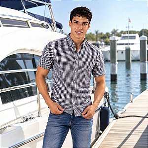 Camisa Tommy Hilfiger Manga Curta Oxford Xadrez Preto Regular Fit