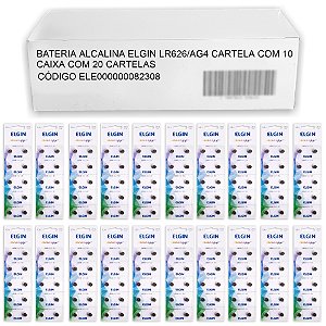 200 Pilha (20 cartela) LR626 377/376 Alcalina 1,5v AG4 Elgin Bateria Pilha