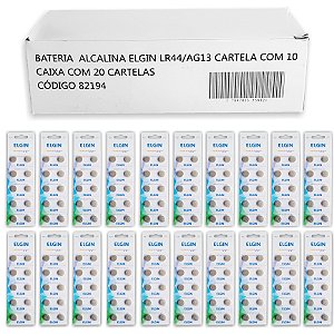 200 Pilha (20 cartela) LR44 LR 44 A76 LR1154 357 AG13 Alcalina 1,5v Elgin Bateria