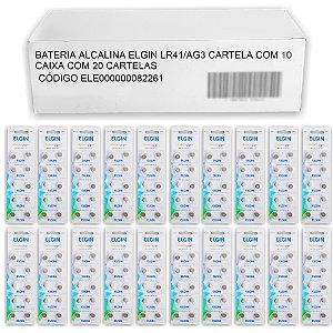 200 Pilha (20 Cartela) Bateria Linha Alcalina 1,5v LR41 LR 41 AG3 LR736 Elgin Original