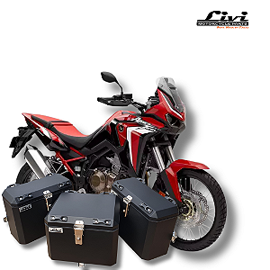 KIT BAÚS LATERAIS LIVI 35L + TOP CASE 43L HONDA ÁFRICA TWIN 1000 + SUPORTES !