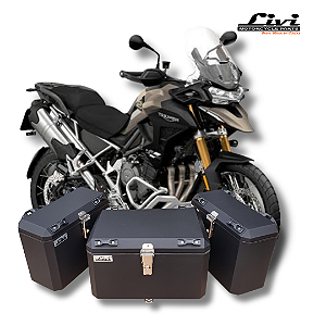 KIT BAÚS LATERAIS LIVI 35L + TOP CASE 50L TRIUMPH EXPLORER 1200 2016 ACIMA COM SUPORTES !