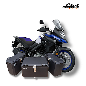 KIT BAÚS LATERAIS LIVI 35L + TOP CASE 50L SUZUKI V-STROM 650 COM SUPORTES TODOS OS ANOS !