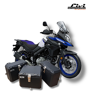 KIT BAÚS LATERAIS 35L + TOP CASE 43L V-STROM 650 + SUPORTES ( TODOS OS ANOS ).
